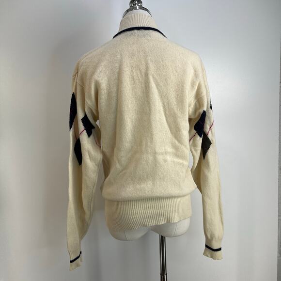Vintage Liz Sport Wool Sweater Ivory Argyle Turtleneck - Picture 8 of 8